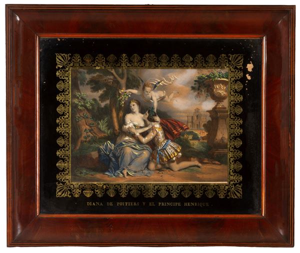 Stampa acquarellata "DIANA DE POITIERS Y EL PRINCIPE ENRIQUE"