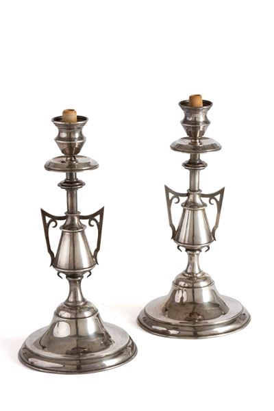 ROVIRA, Coppia di candelieri in argento, XIX secolo