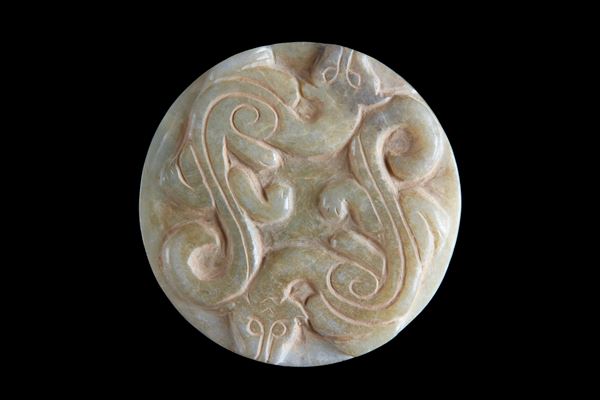 Placca in giada con due draghi