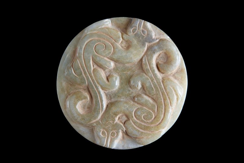 Placca in giada con due draghi