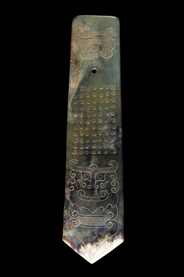 Lama cerimoniale arcaica in giada verde