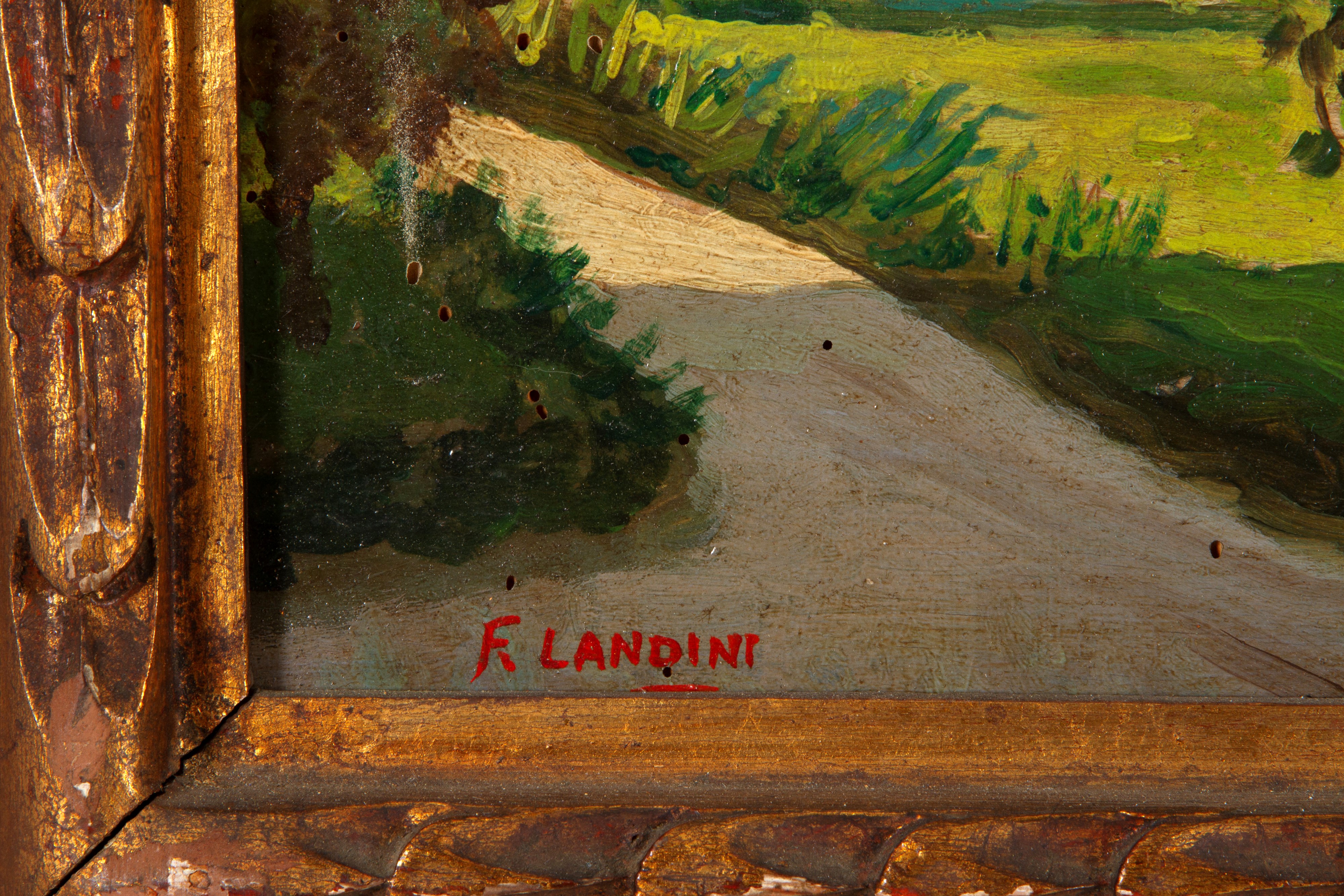 Landini, Cortile della Canonica con scorcio del Duomo, olio su tavola