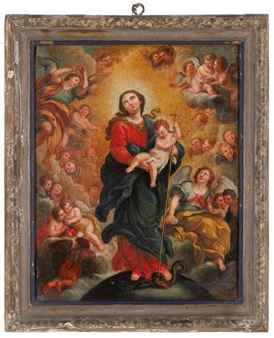 Scuola romana, Madonna con Bambino, olio su tela