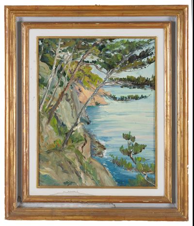 Paesaggio costiero, olio su tavoletta