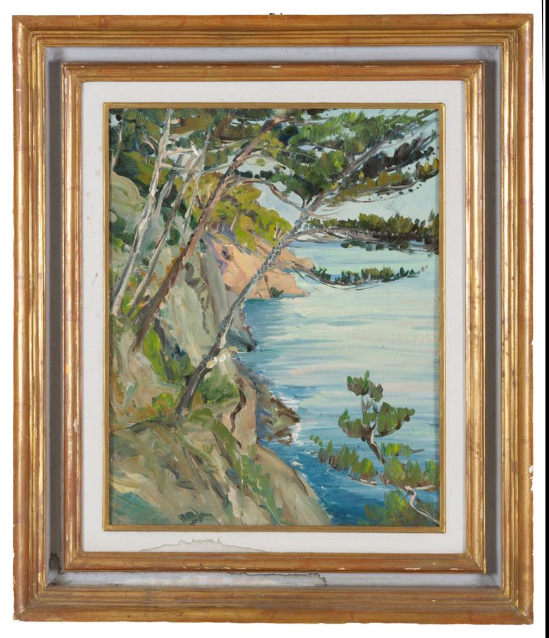 Paolo Punzo - Paesaggio costiero, olio su tavoletta
