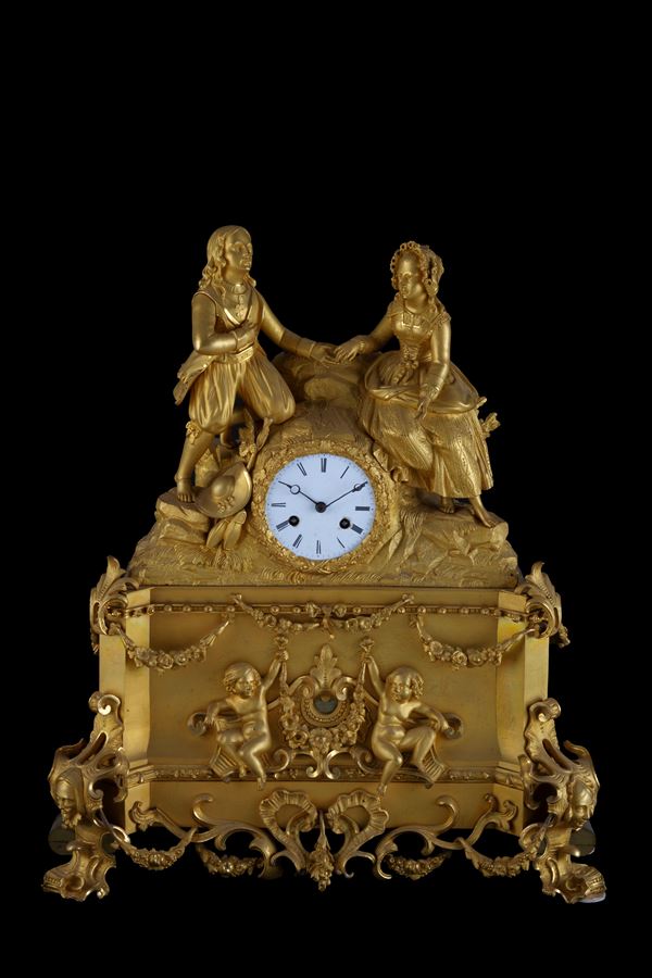 Bronze clock "ROMANTIC SCENE"