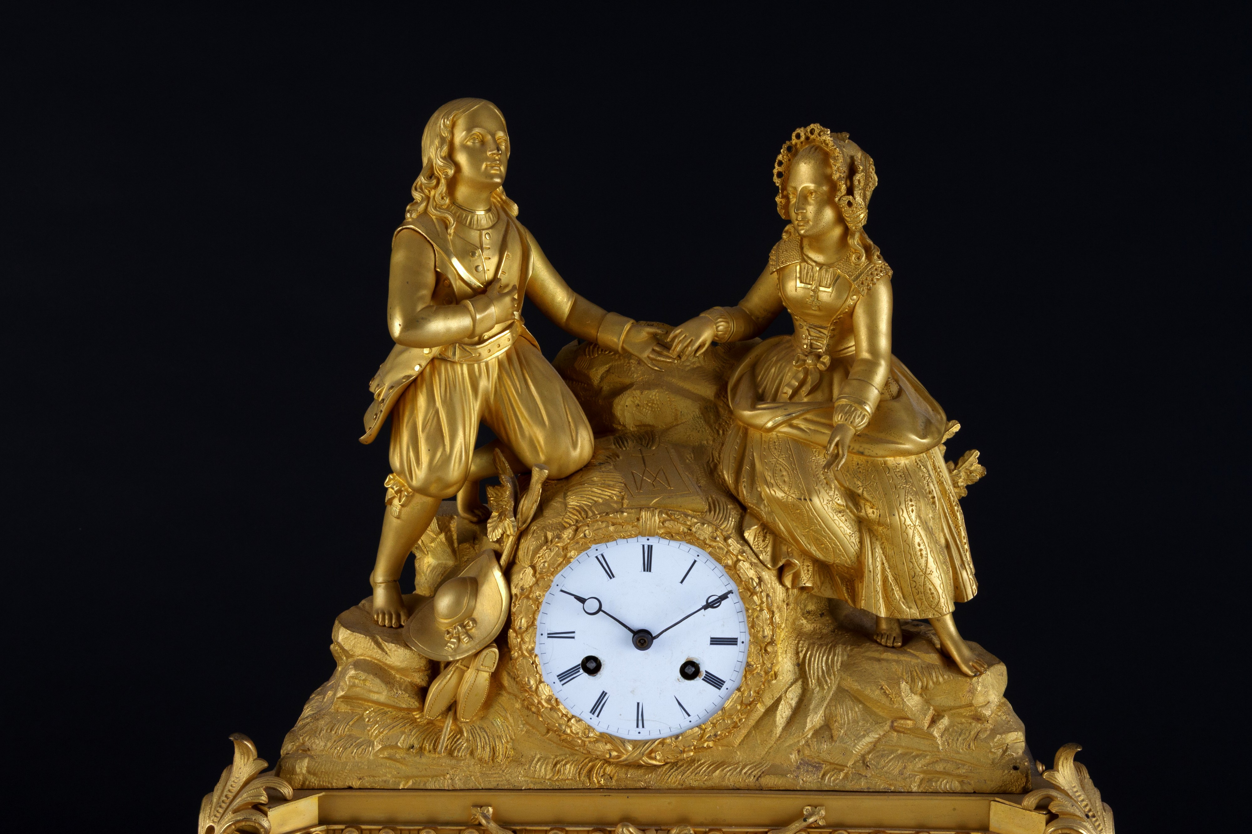 Orologio in bronzo dorato, 'Scena Galante', XIX secolo