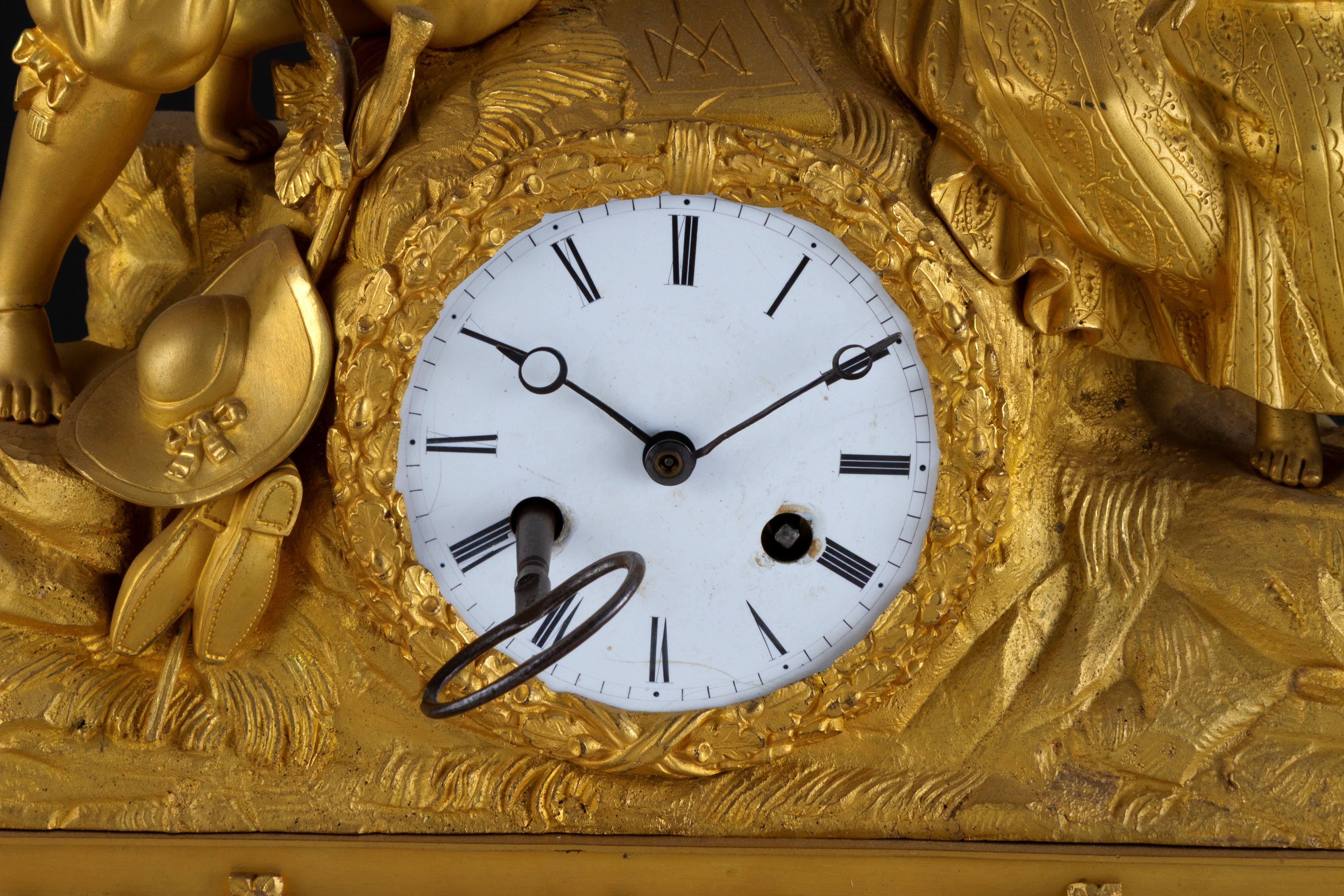 Orologio in bronzo dorato, 'Scena Galante', XIX secolo