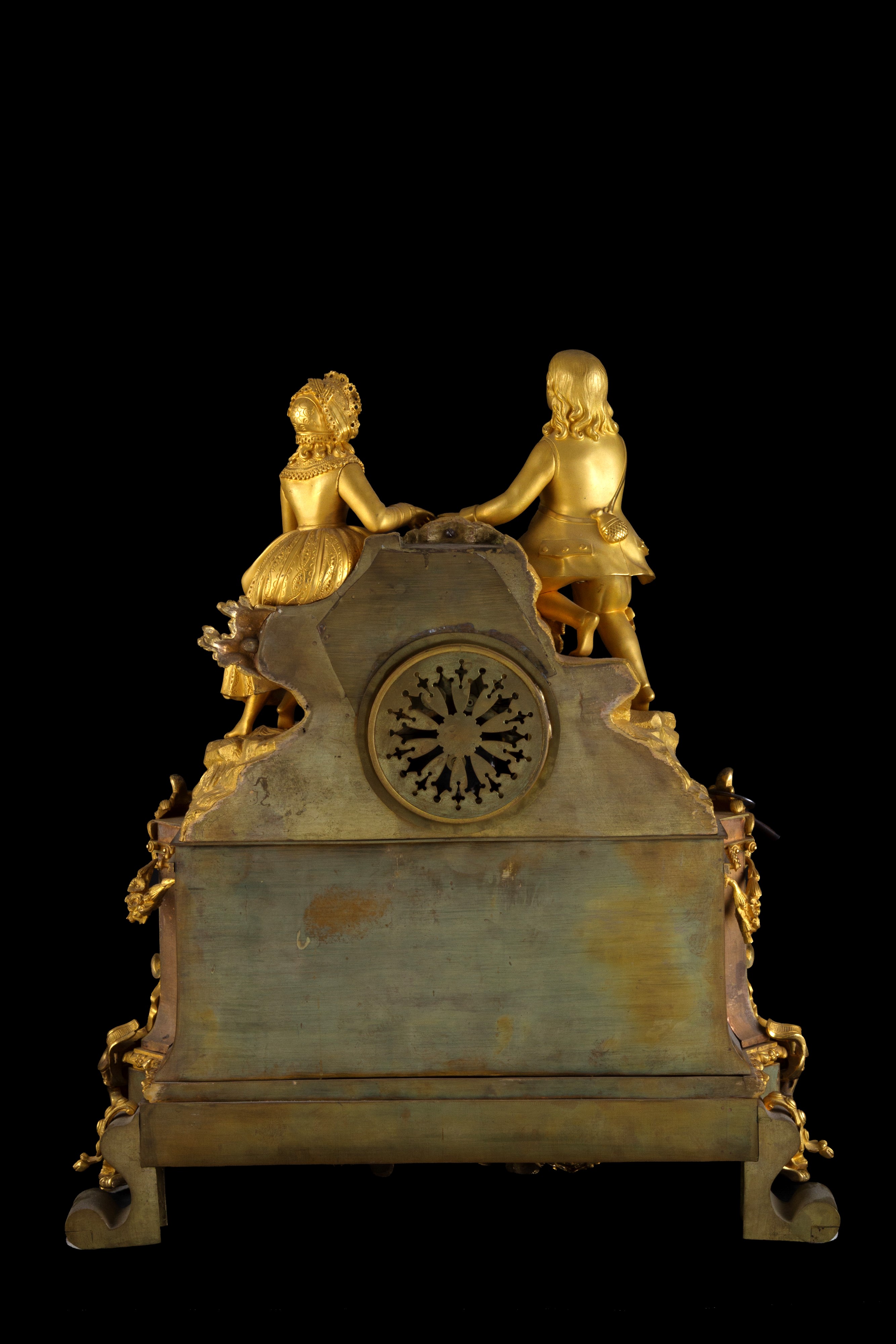 Orologio in bronzo dorato, 'Scena Galante', XIX secolo