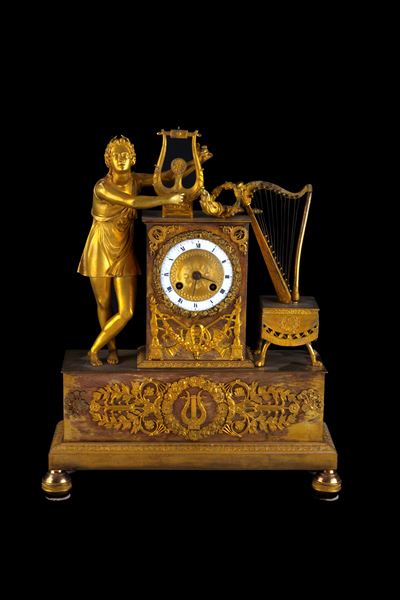 Orologio in bronzo dorato, 'Orfeo che suona la lira', XIX secolo