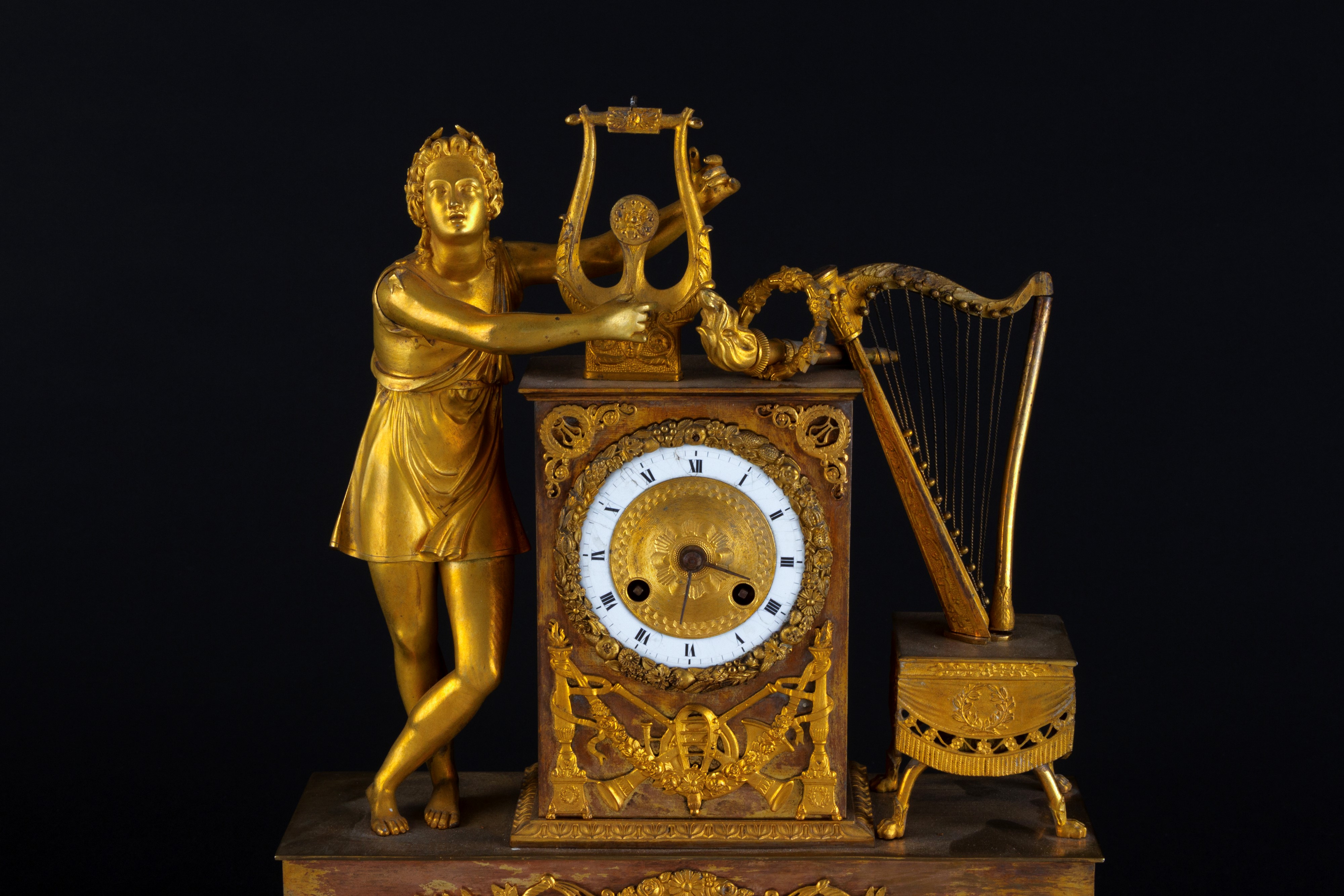 Orologio in bronzo dorato, 'Orfeo che suona la lira', XIX secolo