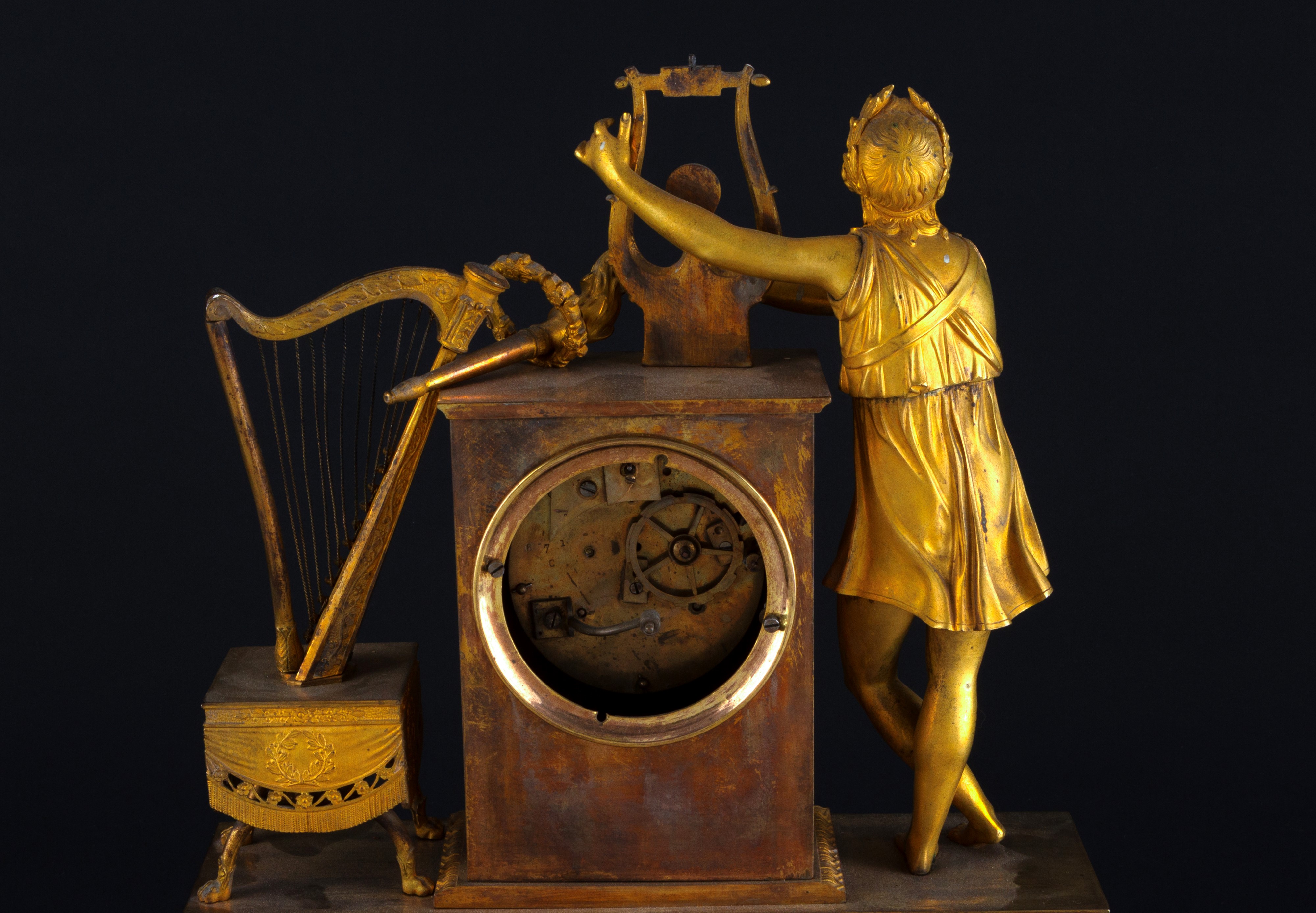 Orologio in bronzo dorato, 'Orfeo che suona la lira', XIX secolo