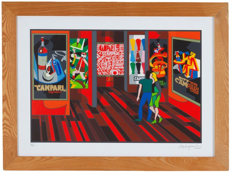 Ugo Nespolo - Serigrafia polimaterica "CAMPARI"
