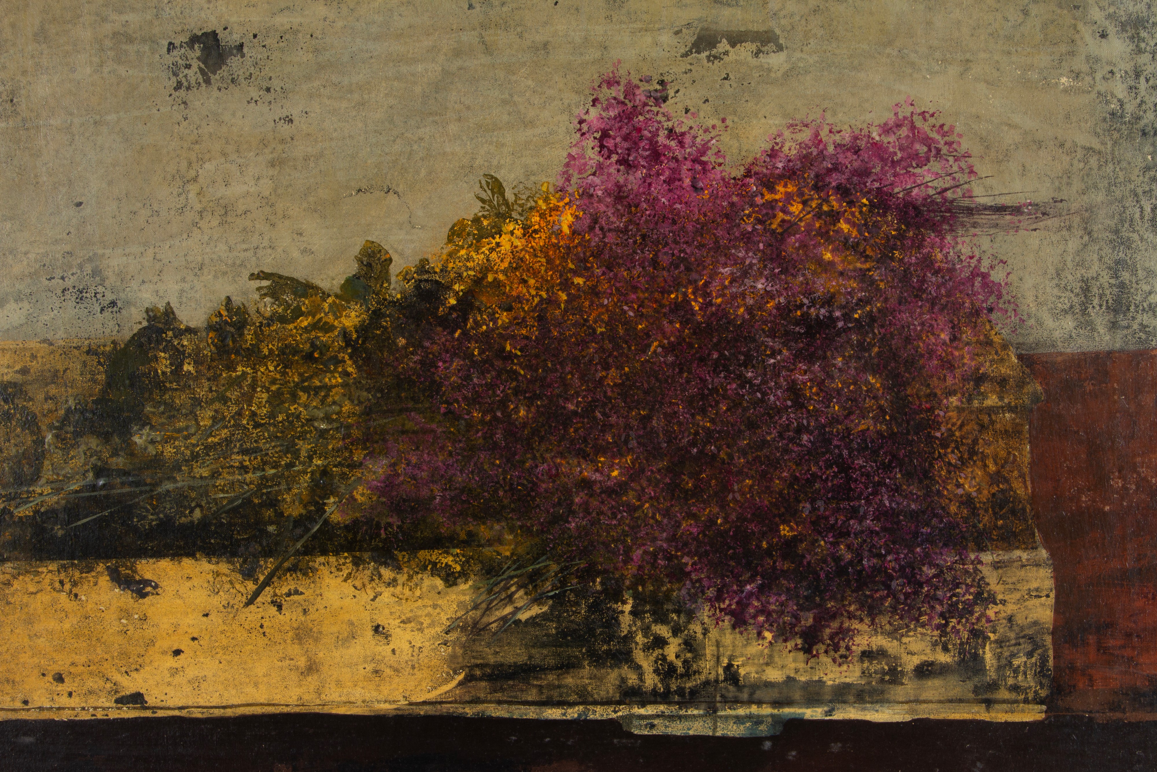 Piero Mosti - Cassetta e fiori freschi, olio su tela