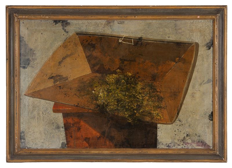 Piero Mosti - Valigia e natura morta, olio su tela