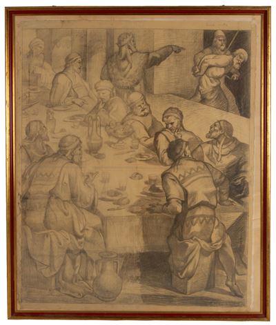 Artista anonimo, Bozzetto preparatorio per 'Banchetto', carboncino su carta