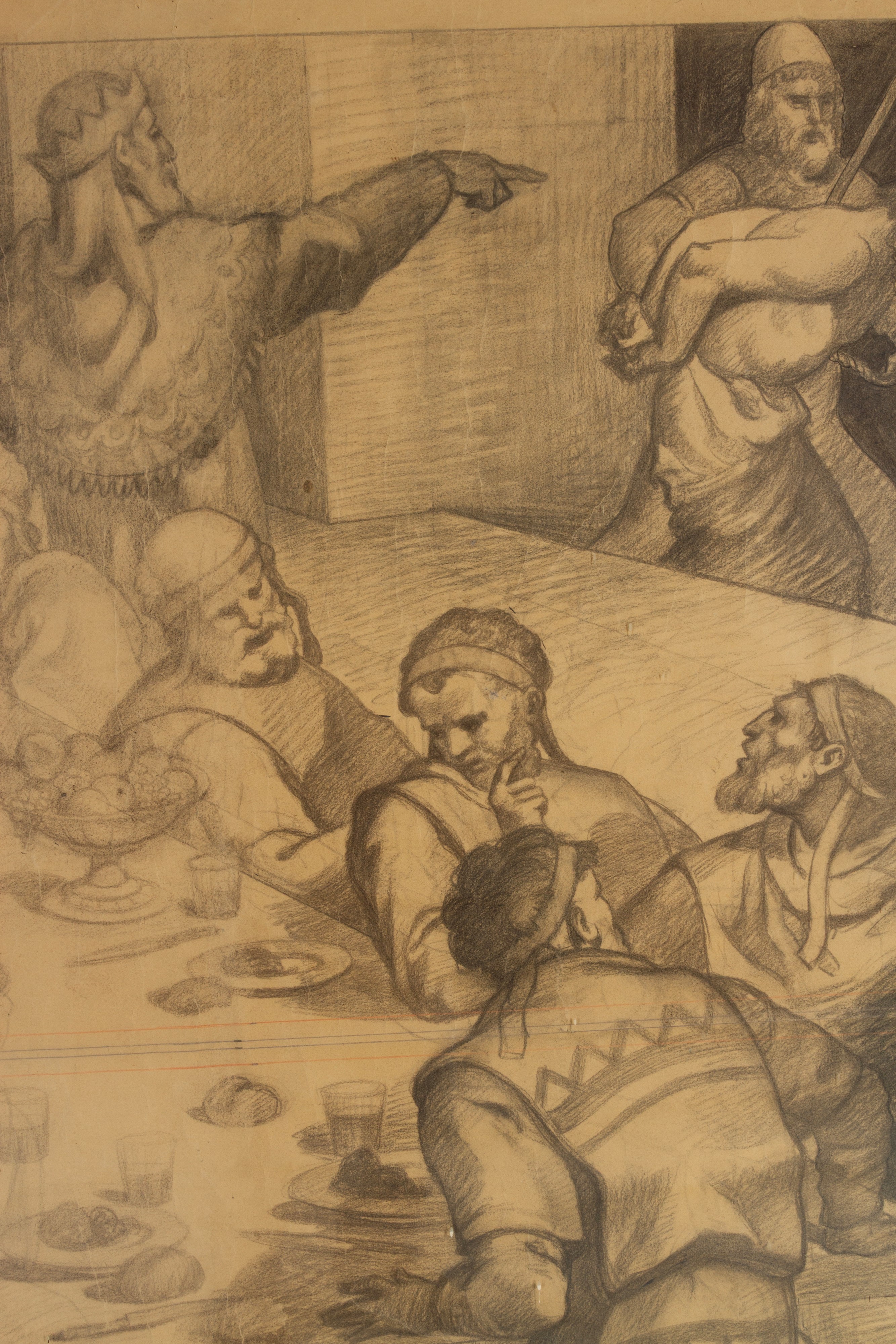 Artista anonimo, Bozzetto preparatorio per 'Banchetto', carboncino su carta