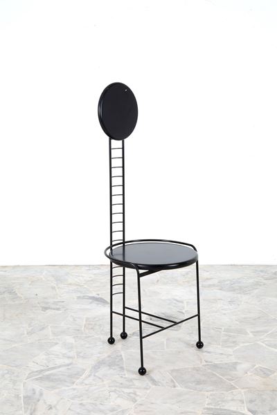 Sedia in metallo verniciato e legno laccato, anni '80