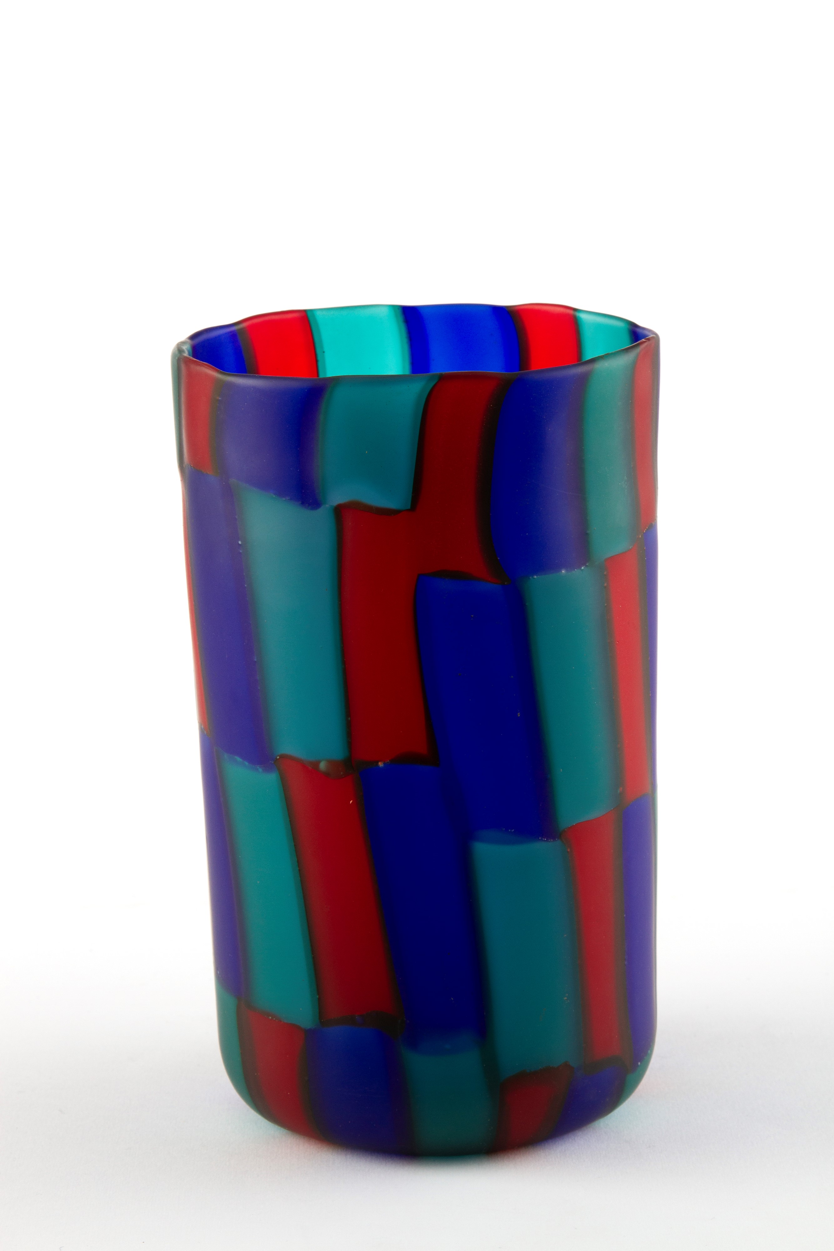Vittorio Ferro - Vaso in vetro pezzato opaco rosso, blu e azzurro