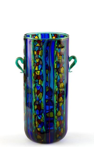 Vaso con anse in vetro multicolore