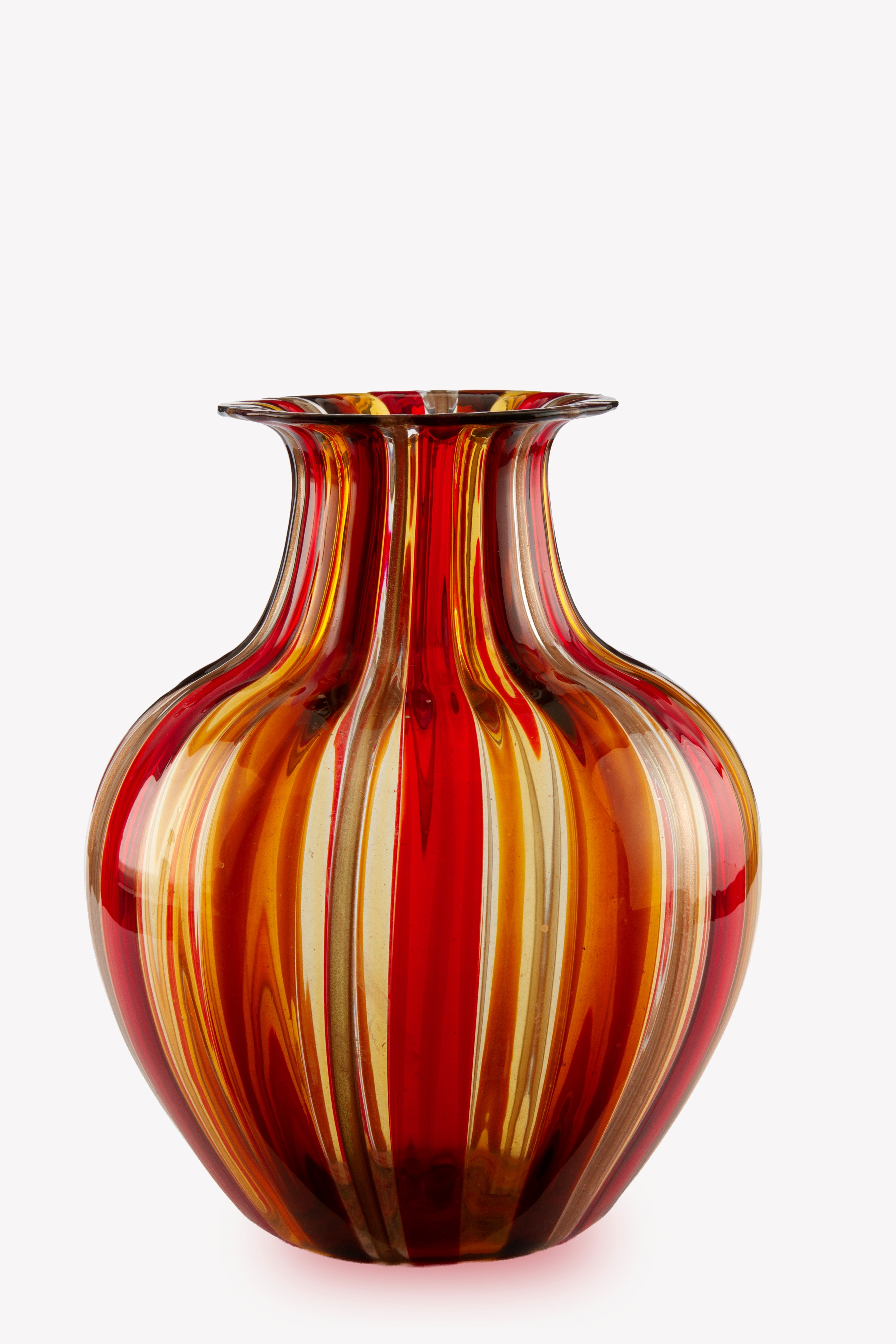 Gabriele Urban - Vaso in vetro striato rosso, giallo e ocra