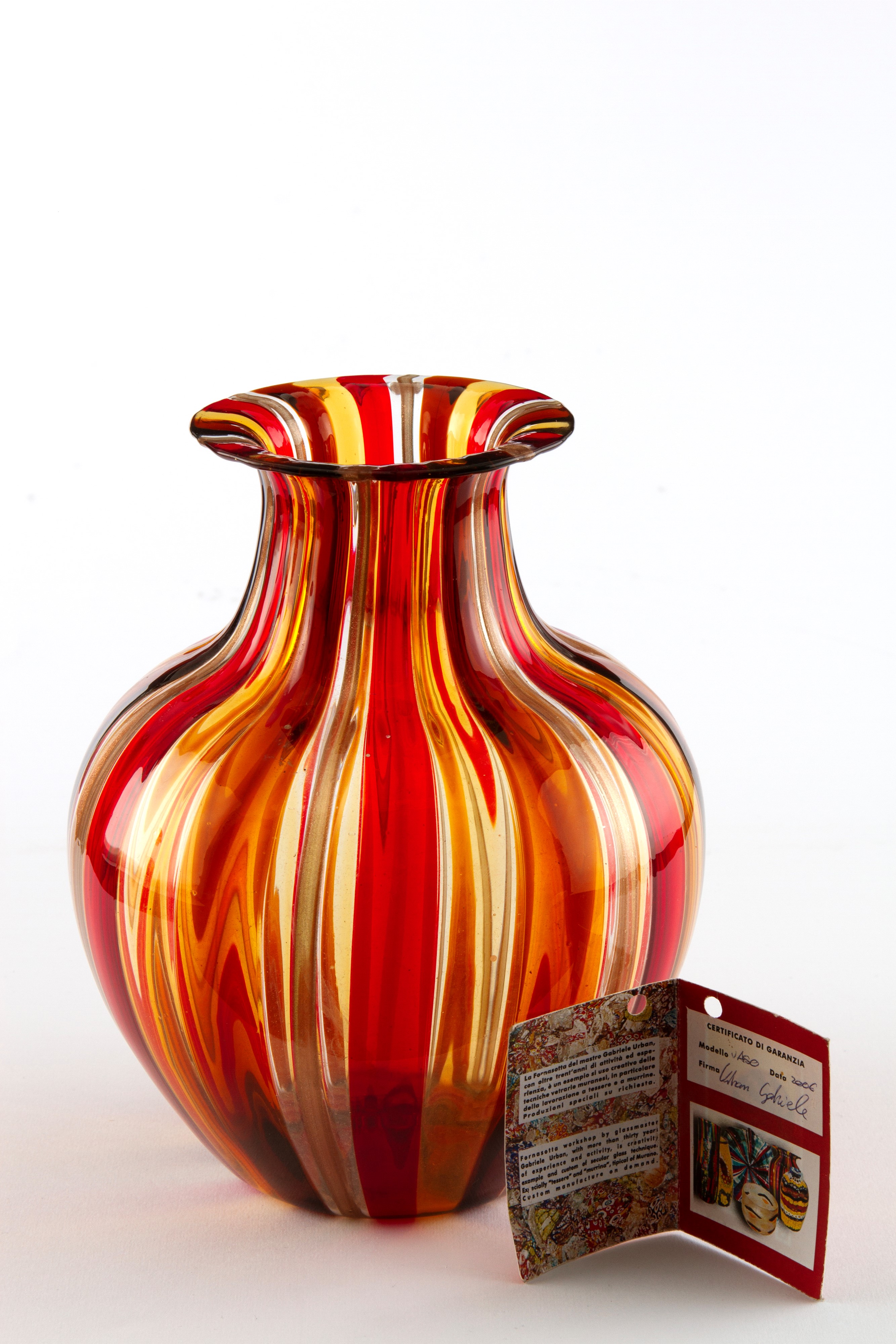 Gabriele Urban - Vaso in vetro striato rosso, giallo e ocra