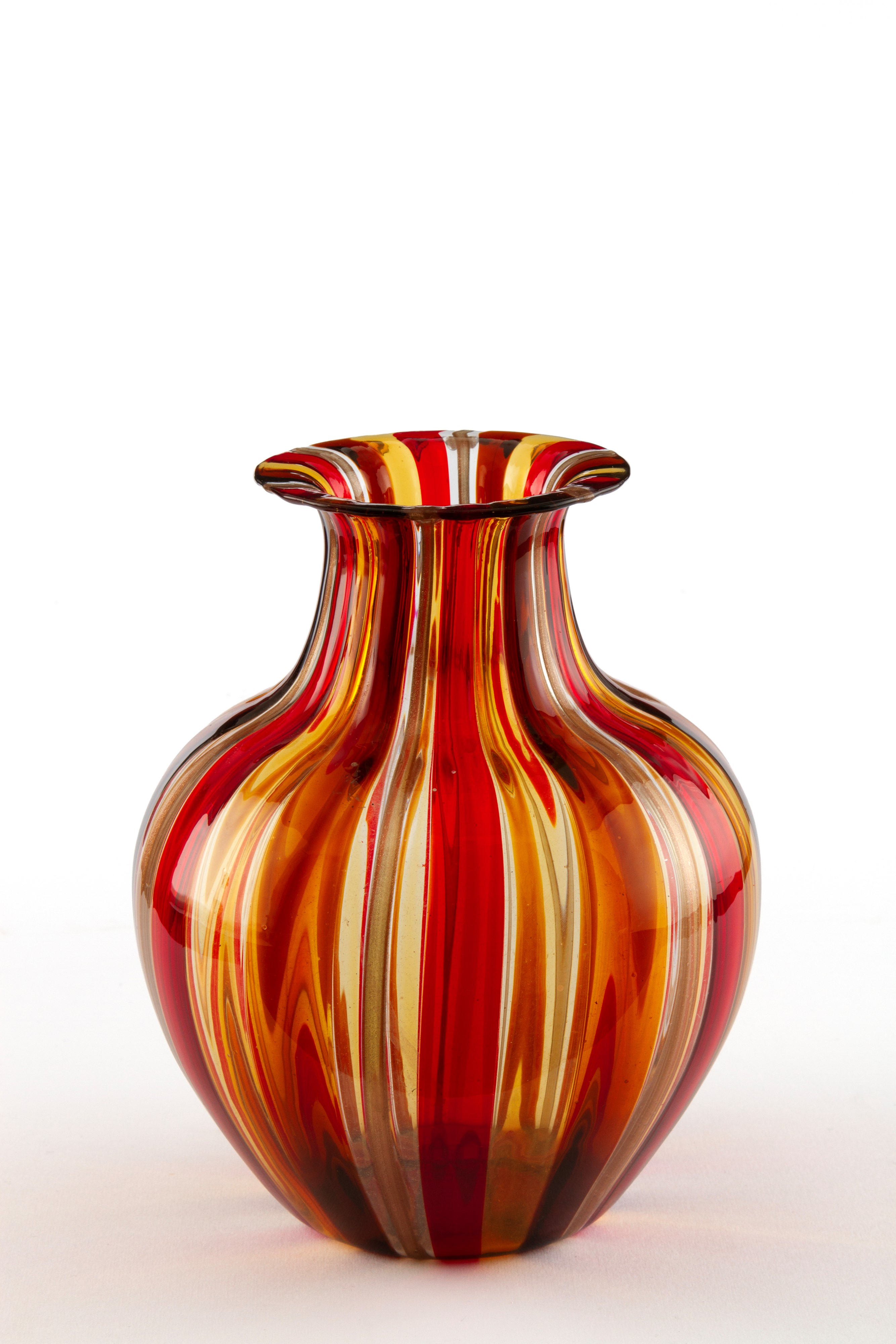 Gabriele Urban - Vaso in vetro striato rosso, giallo e ocra