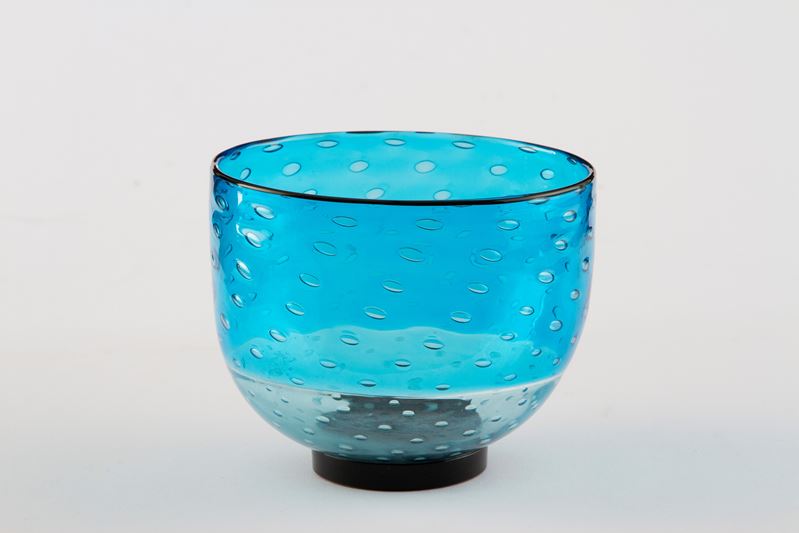Vittorio Ferro - Ciotola in vetro azzurro con bolle