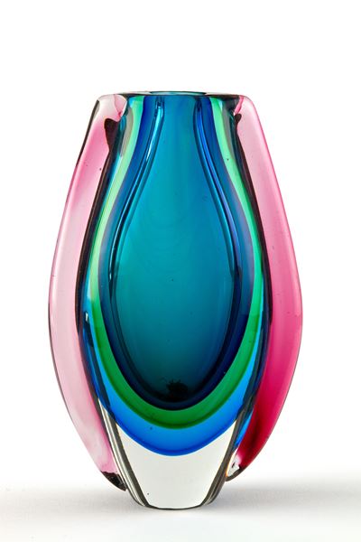 Vaso in vetro di Murano sommerso multicolore