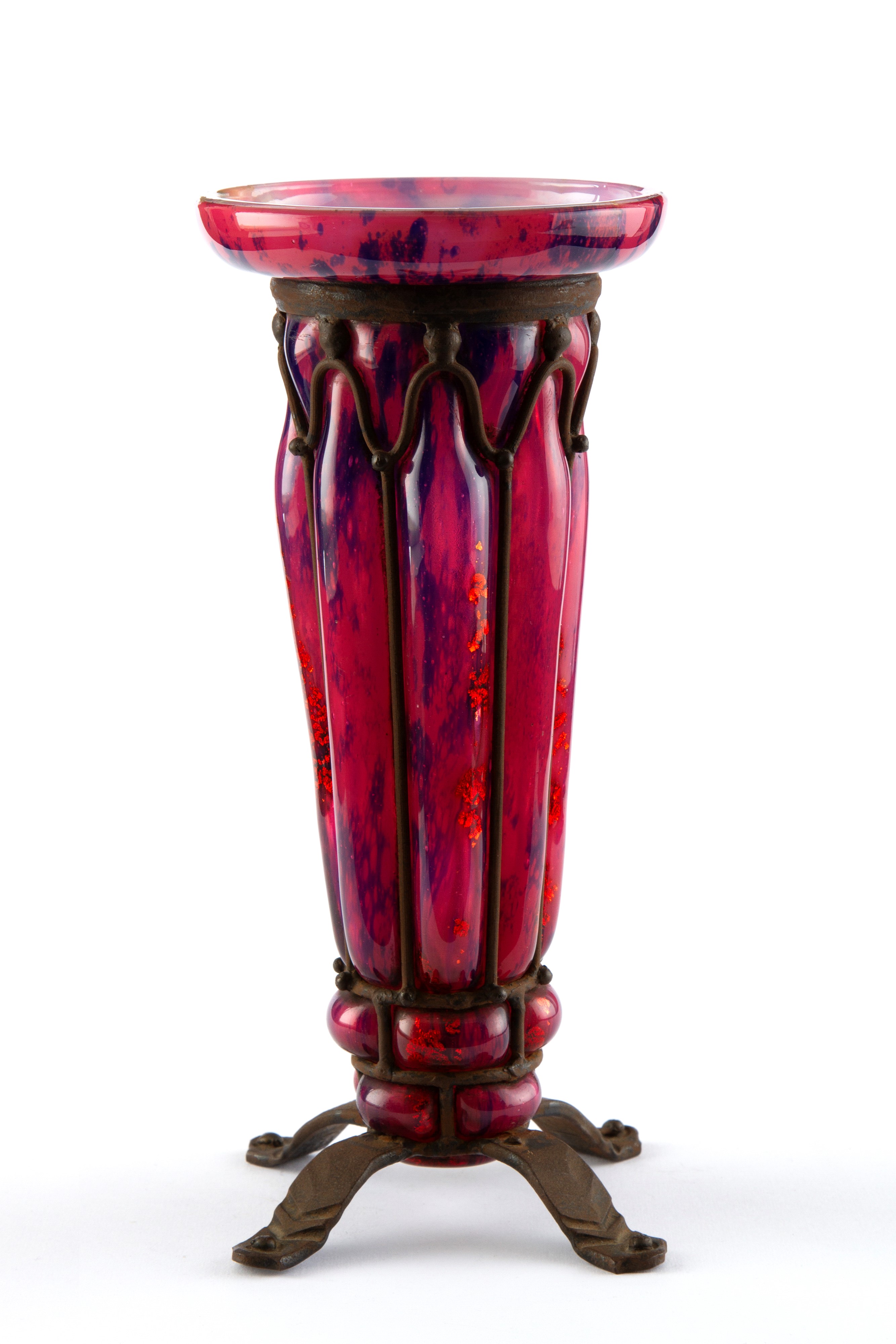 Louis Majorelle - Vaso in vetro incamiciato con armatura in ferro