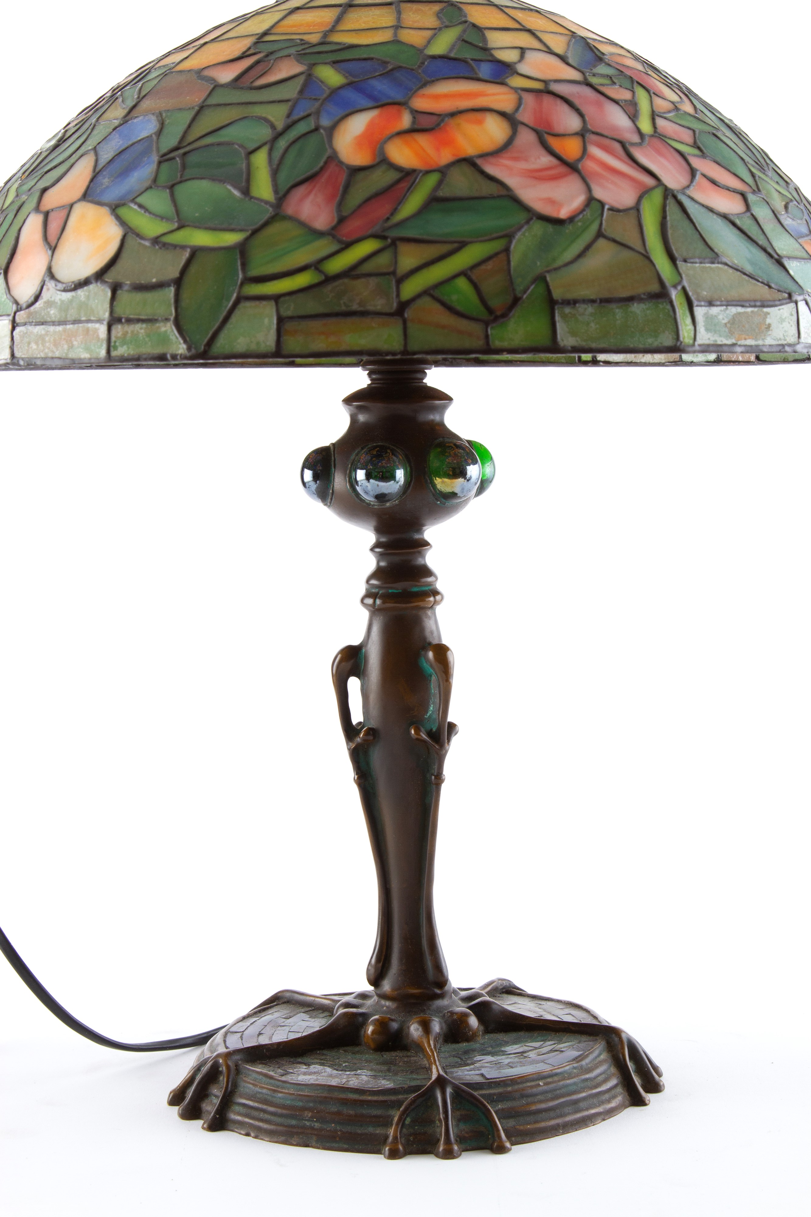 Lampada in stile Tiffany, ottone e vetro cloisonné, 47x40 cm