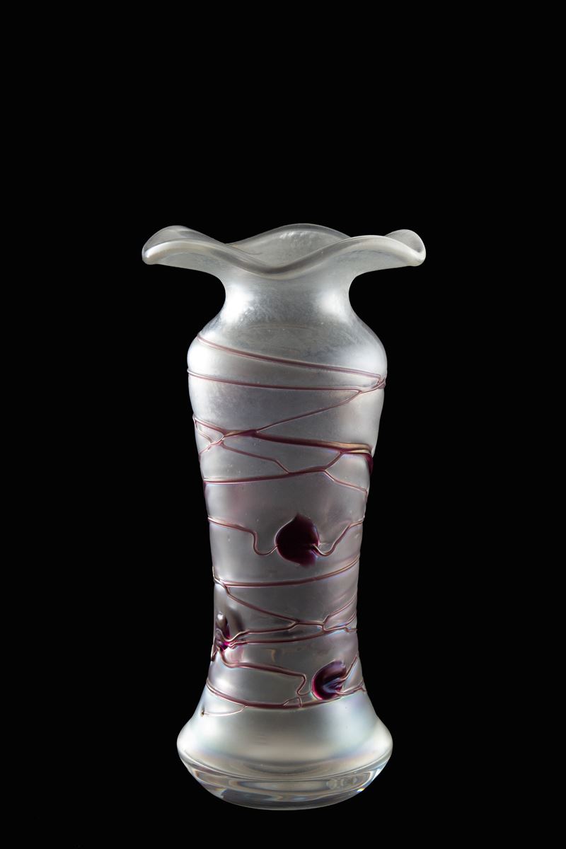 VON POSCHINGER, Vaso in vetro con decorazioni in pasta di vetro
