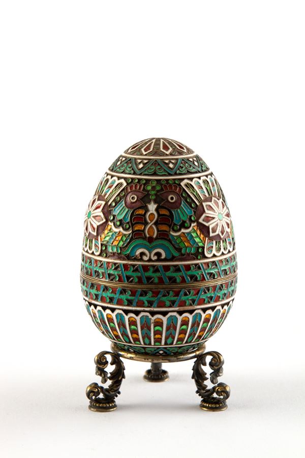 Silver egg with enamels