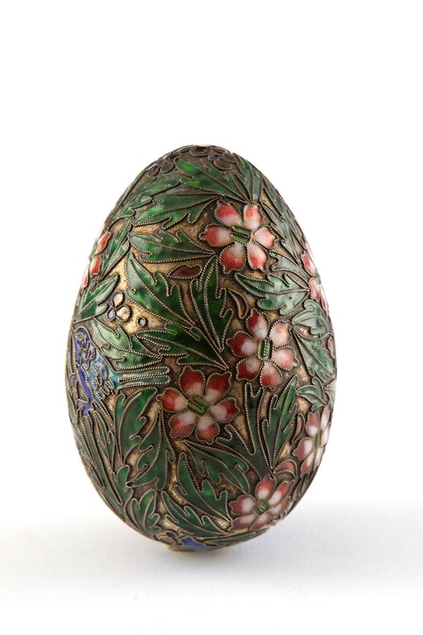 Silver egg with enamels