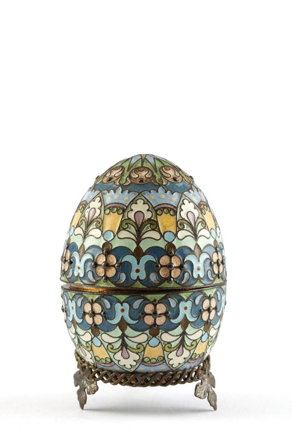 Silver egg with enamels