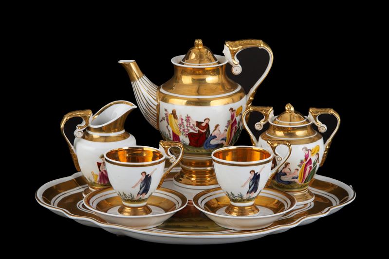 Servizio da caffè tête-à-tête in porcellana neoclassica, Fine XIX secolo