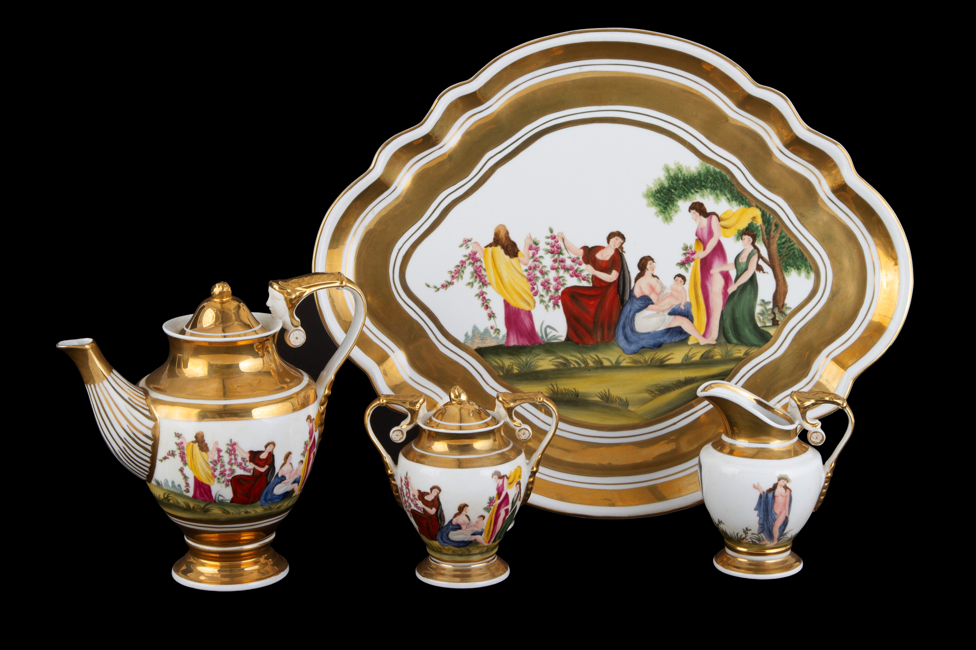 Servizio da caffè tête-à-tête in porcellana neoclassica, Fine XIX secolo