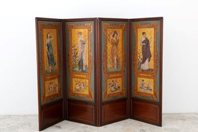 Paravento a quattro ante, legno dipinto, inizi XX secolo