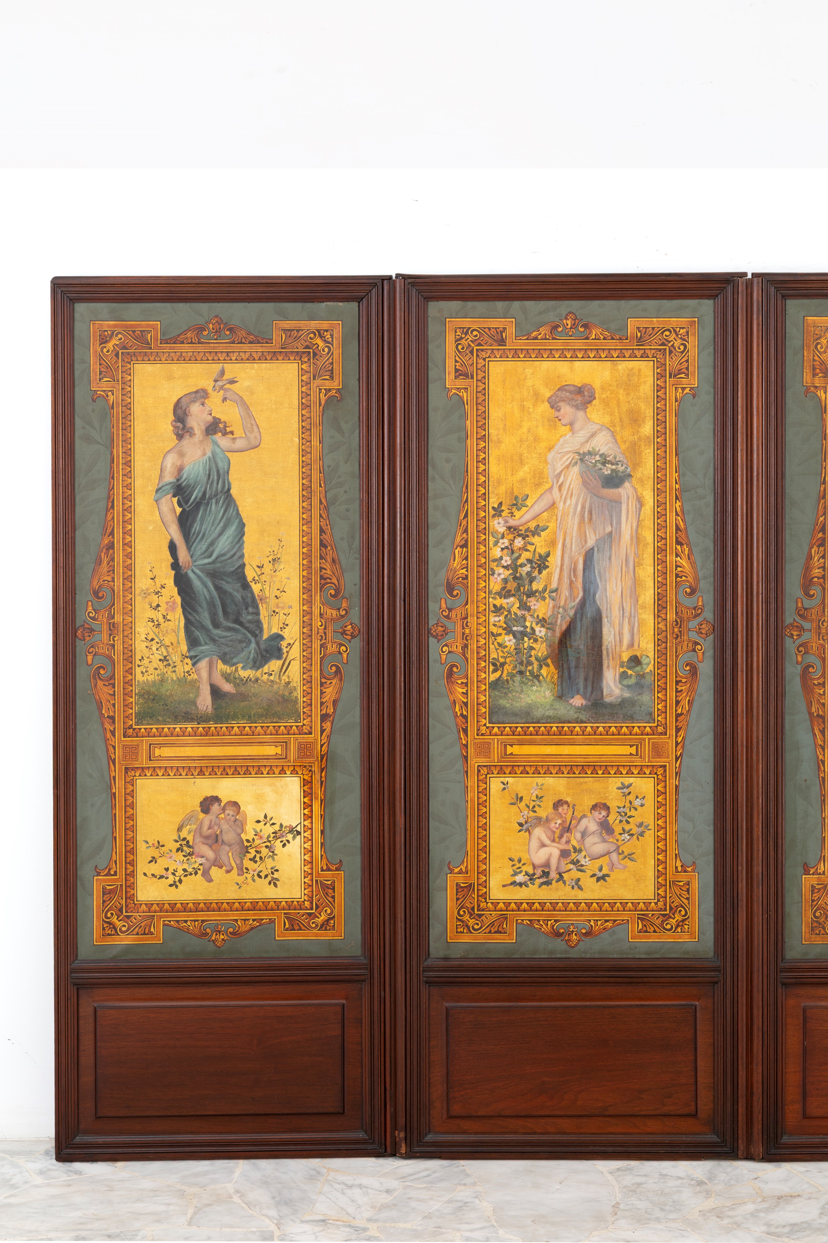 Paravento Liberty, a quattro ante in legno dipinto