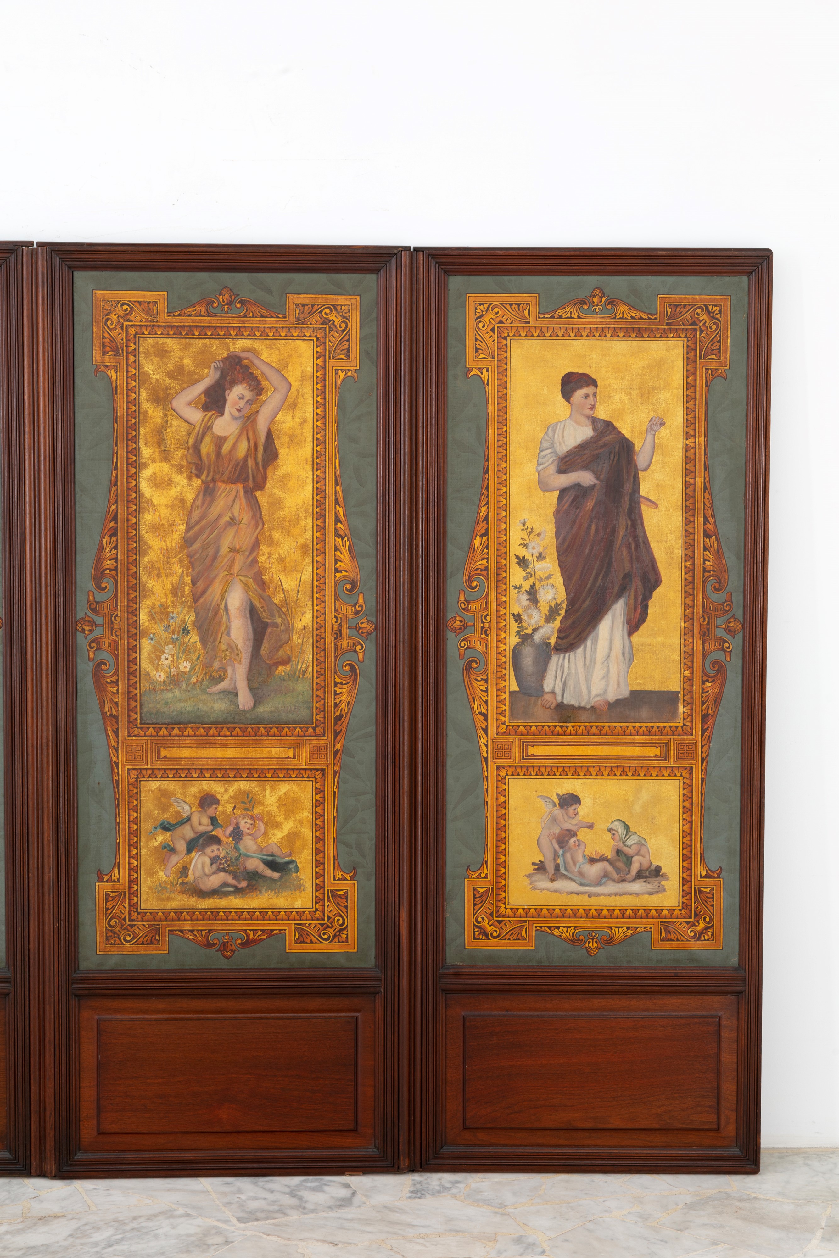 Paravento Liberty, a quattro ante in legno dipinto