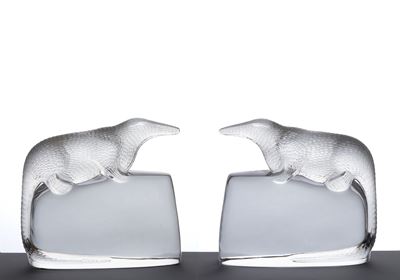 LALIQUE, Coppia di fermalibri a forma di pangolini in cristallo