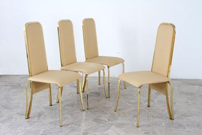 Quattro sedie in ottone con rivestimenti in cotone beige (anni ’60 circa)