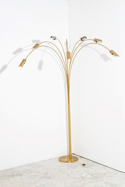 Lampada da terra ad arco in ottone con sette luci