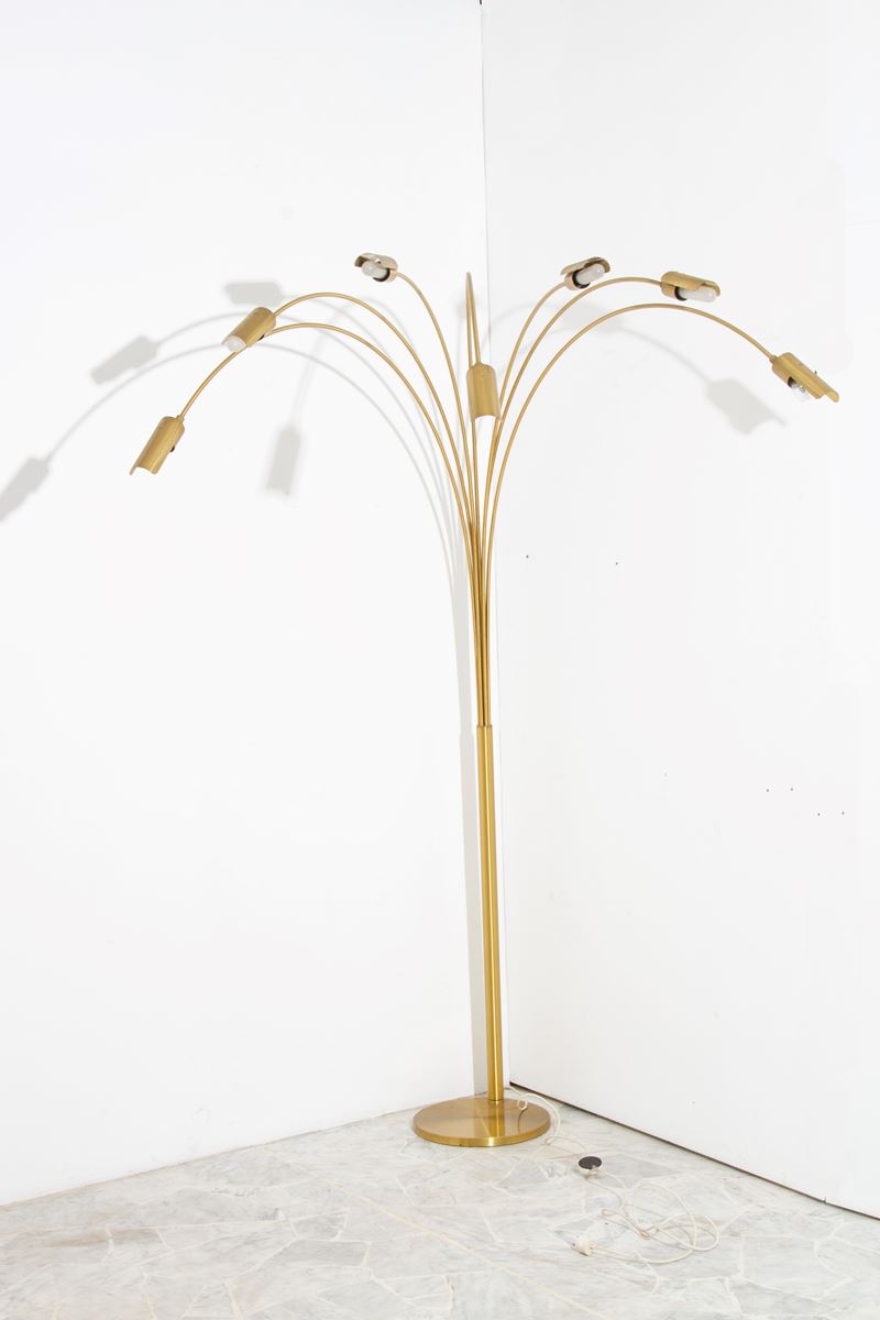 Goffredo Reggiani - Lampada da terra ad arco in ottone con sette luci