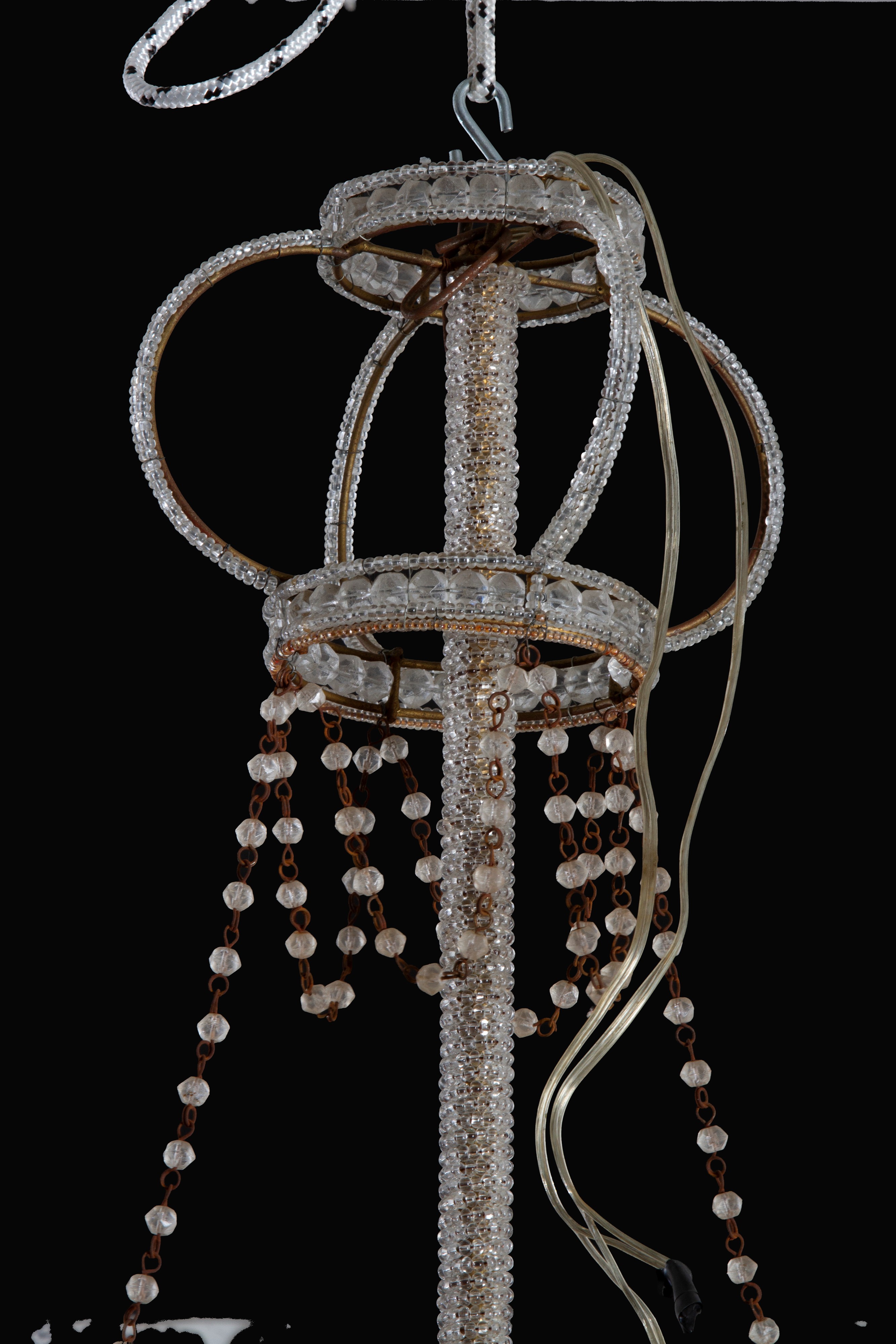 Lampadario a dieci luci, forma di barca, ottone e vetro di Murano