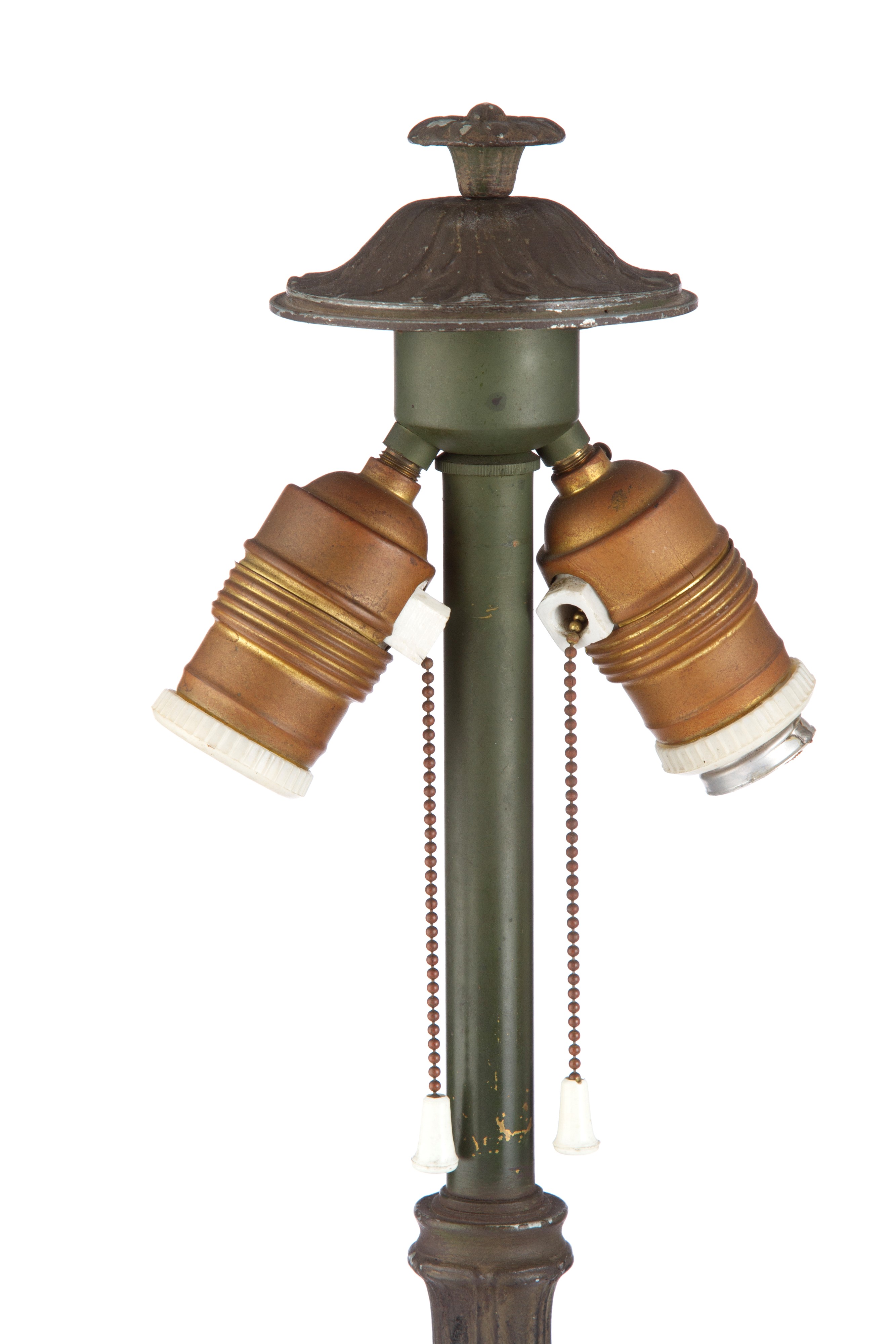 Lampada da tavolo, vetro calcedonio e metallo patinato, Periodo Liberty