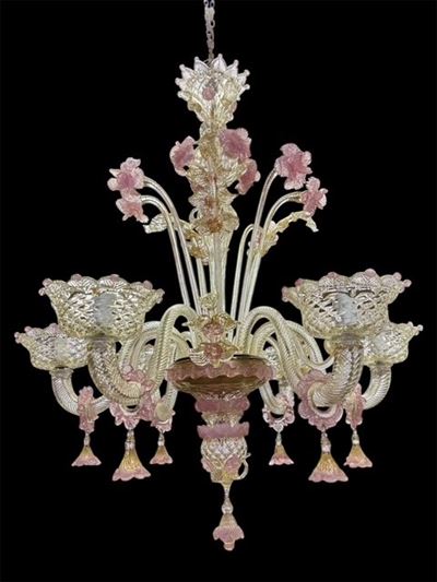 Lampadario in vetro di Murano, sei luci, XX secolo