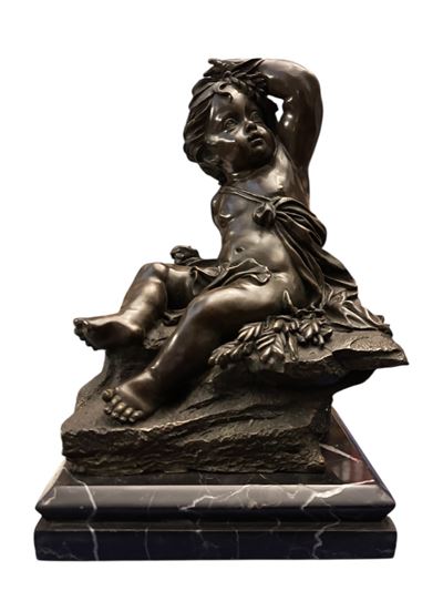 Scultura in bronzo, 'Putto' su base in marmo