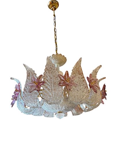 Plafoniera in vetro di Murano con decorazioni floreali, XX secolo