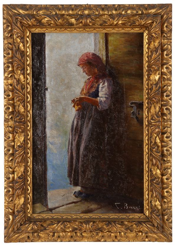 CARLO BAZZI - Dipinto “POPOLANA ALLA SOGLIA”